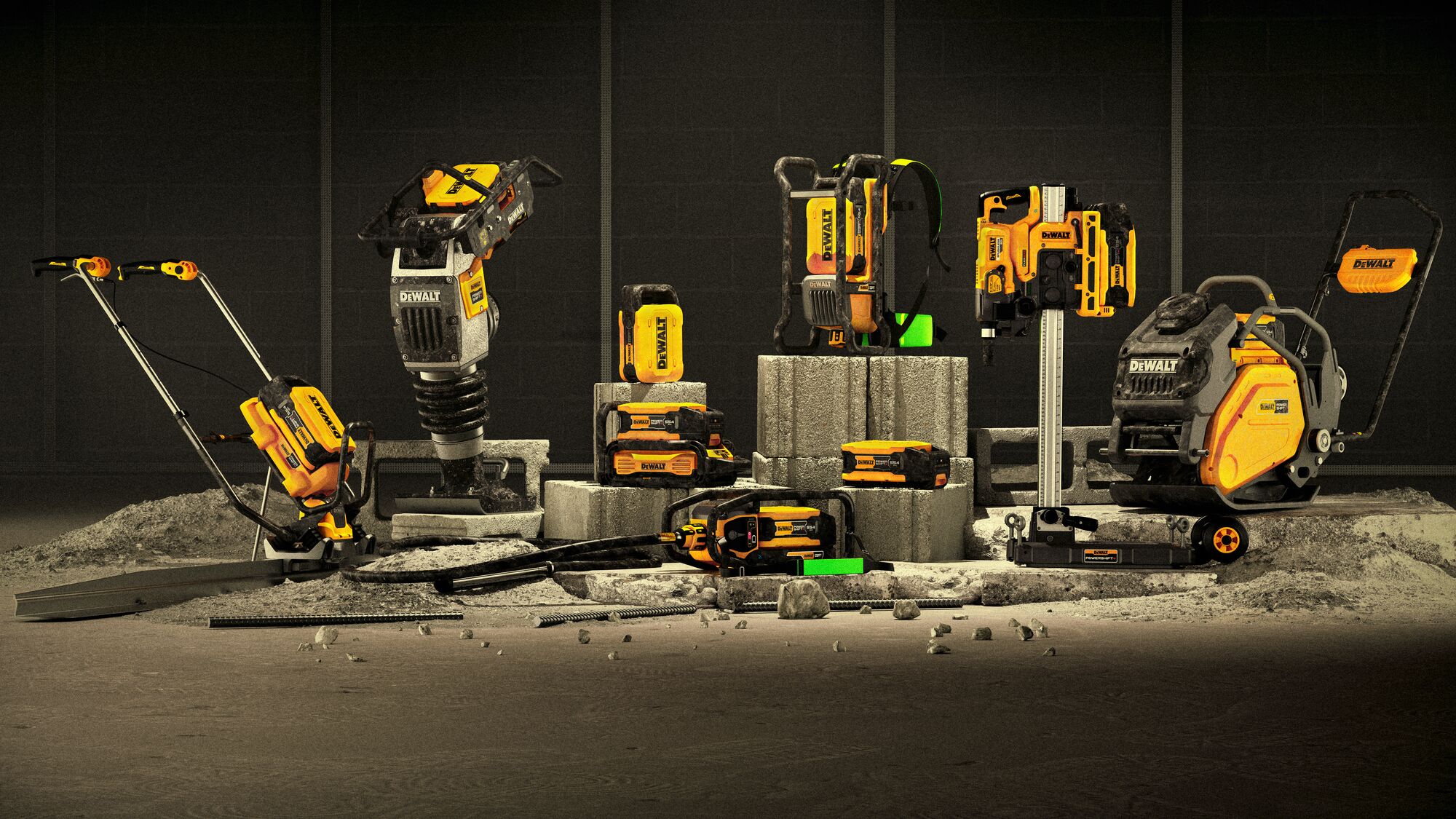 A group image of DEWALT POWERSHIFT™ equipment system