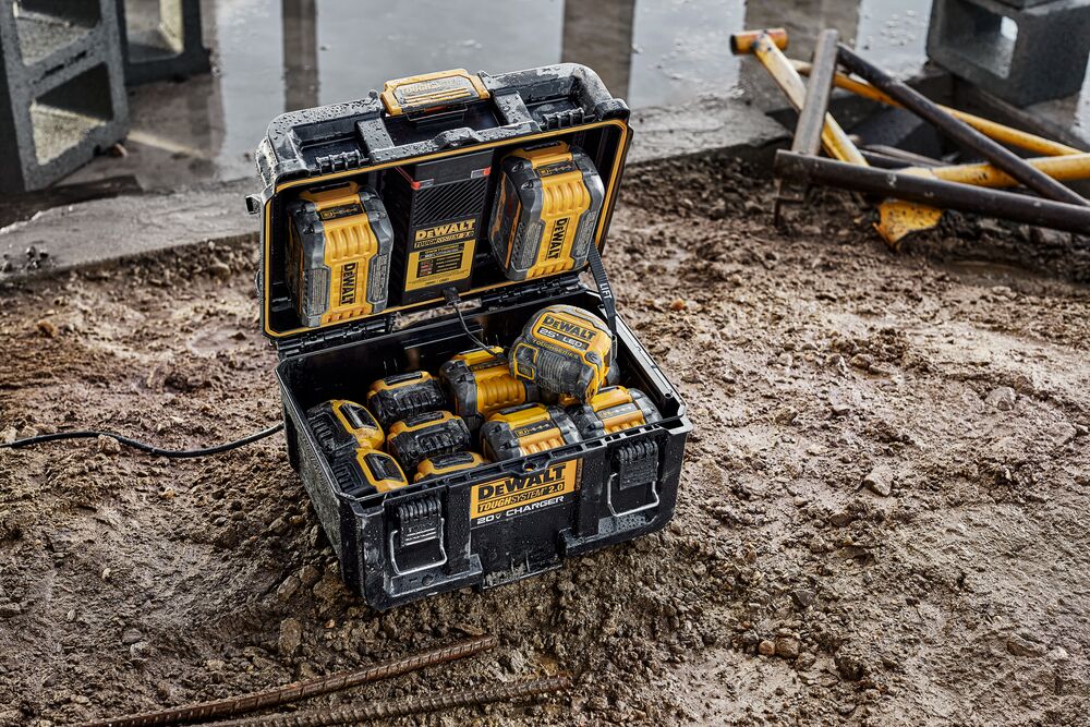 TS 2.0 DUAL CHARGER FRONT FACING IMAGE WITH OPEN DISPLAYING FILLED WITH BATTERIES