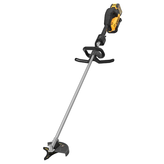 Bush cutter angled view front facing with battery with D-ring feature