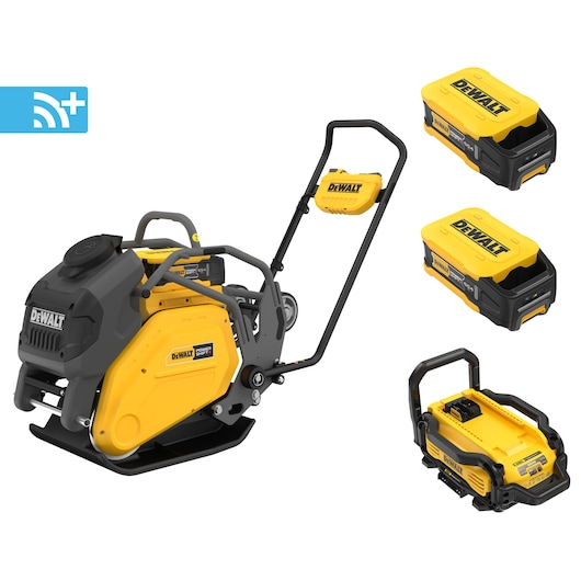 Connected plate compactor on white background