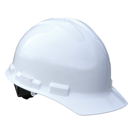 Profile of DEWALT white hard hat