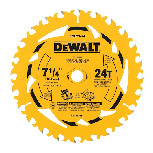 DEWALT DWA271424  7-1/4" 24T Single Pack front view.