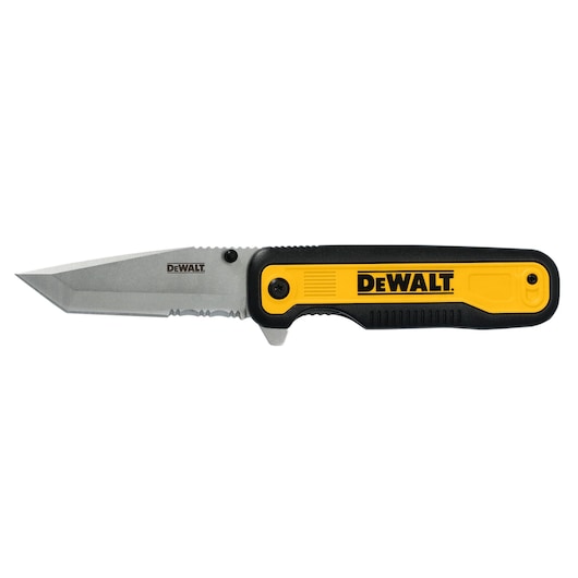 DW Tanto Pocket Knife horizontal front view with blade out