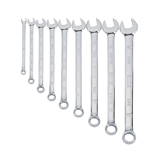 Profile of DEWALT 9 piece combination wrench set.
