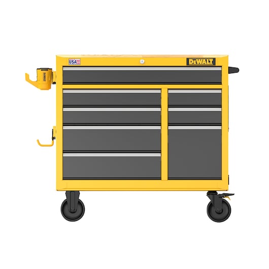 DEWALT 40" Wide 8 Drawer Mobile Workstation Head on Angle on White