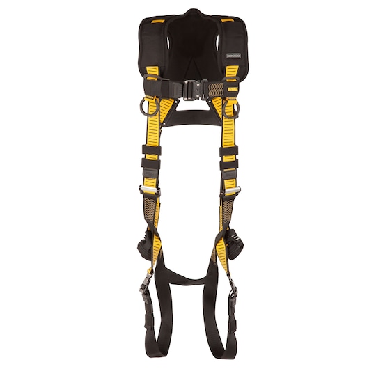 Front view of DEWALT D3000 HARNESS Vest Style, 5-Point, Back D-Ring, QC Chest, QC legs