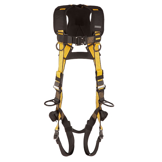 Front view of DEWALT D3000 HARNESS Vest Style, 5-Point, Back and Side D-Rings, QC Chest, TB Legs