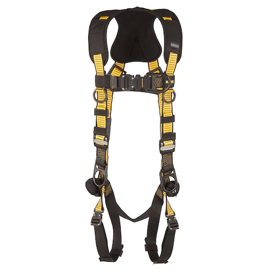 Front view of DEWALT D3000 HARNESS Vest Style, 5-Point, Back, Front and Side D-Rings, QC Chest, QC Legs