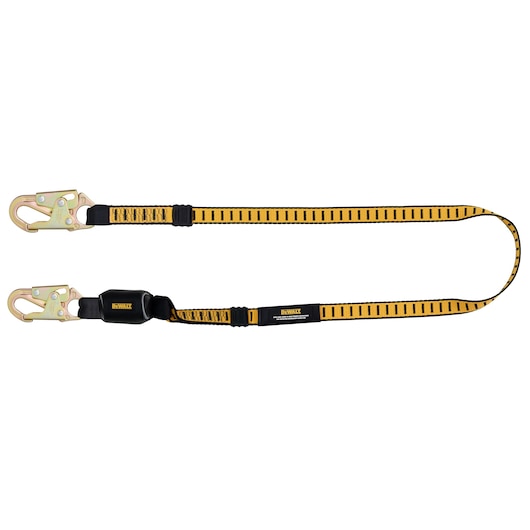 Front view of DEWALT 6 Ft. [1.8M.] SINGLE LEG LANYARD External Absorber, with Snaphooks Both Ends