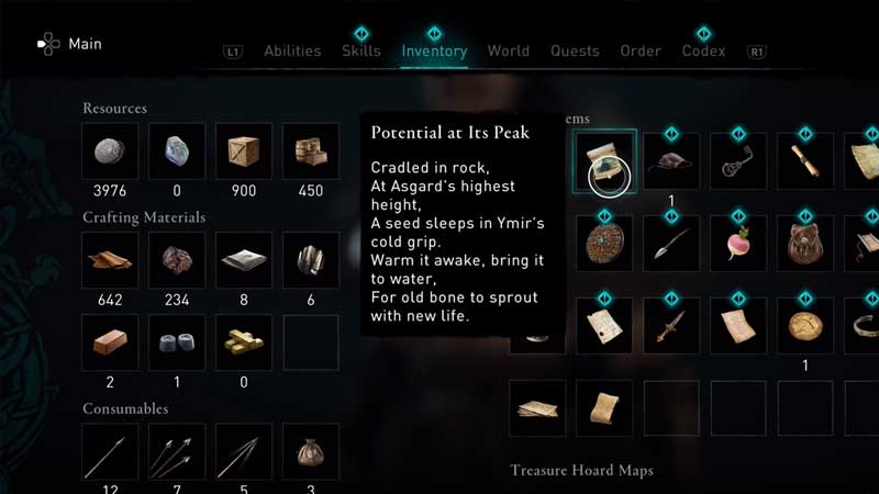 how to find the potential at its peak item for the taking root quest in assassin's creed valhalla