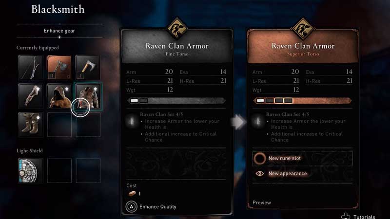 how to upgrade gear in assassin's creed valhalla
